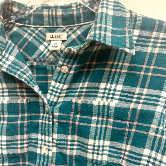 LL bean button down shirt WOMENS XS green plaid 100% cotton flannel warm preppy - Picture 6 of 11